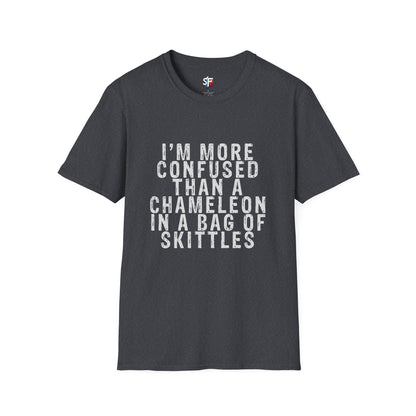 More Confused Than a Chameleon in a Bag of Skittles T-Shirt | Funny Sarcastic Quote
