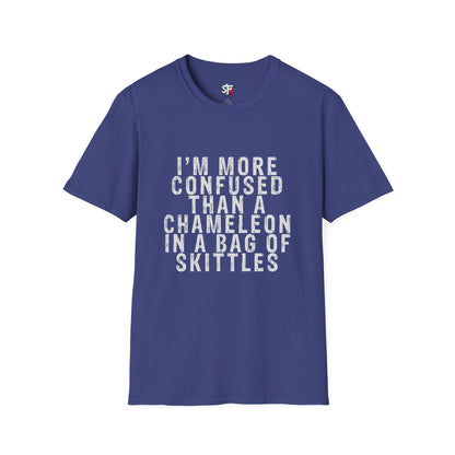 More Confused Than a Chameleon in a Bag of Skittles T-Shirt | Funny Sarcastic Quote