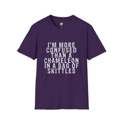 More Confused Than a Chameleon in a Bag of Skittles T-Shirt | Funny Sarcastic Quote