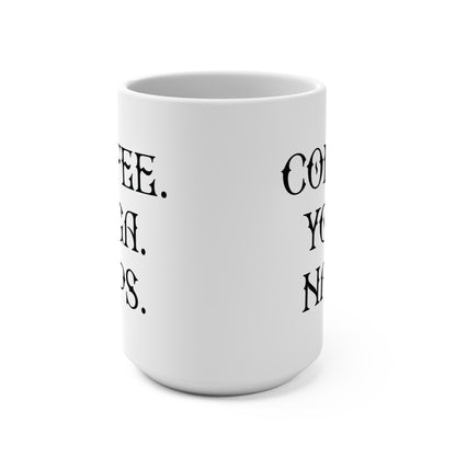 Coffee Yoga Naps Mug | 15oz Ceramic Coffee Mug, Minimal Text Design